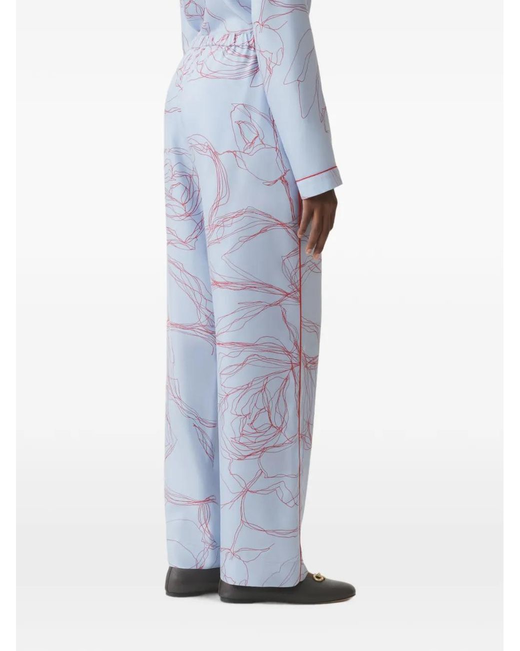 Fabiana Filippi Blue Floral-Print Silk-Satin Trousers