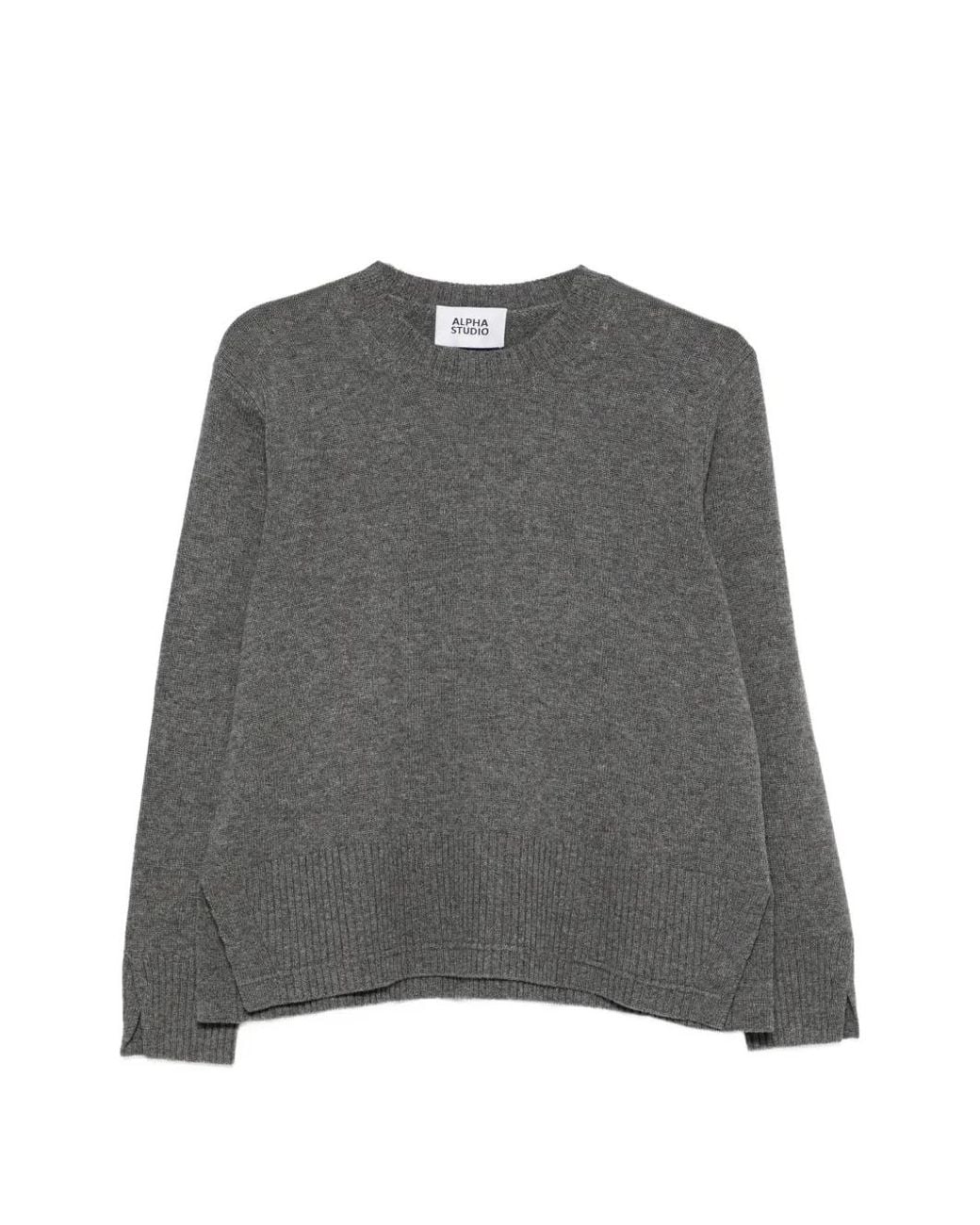 Alpha Studio Gray Gerippter Pullover Mit Schlitzen