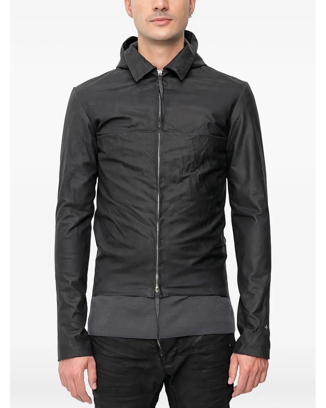 Ma+ Black Detachable-Hood Leather Jacket for men
