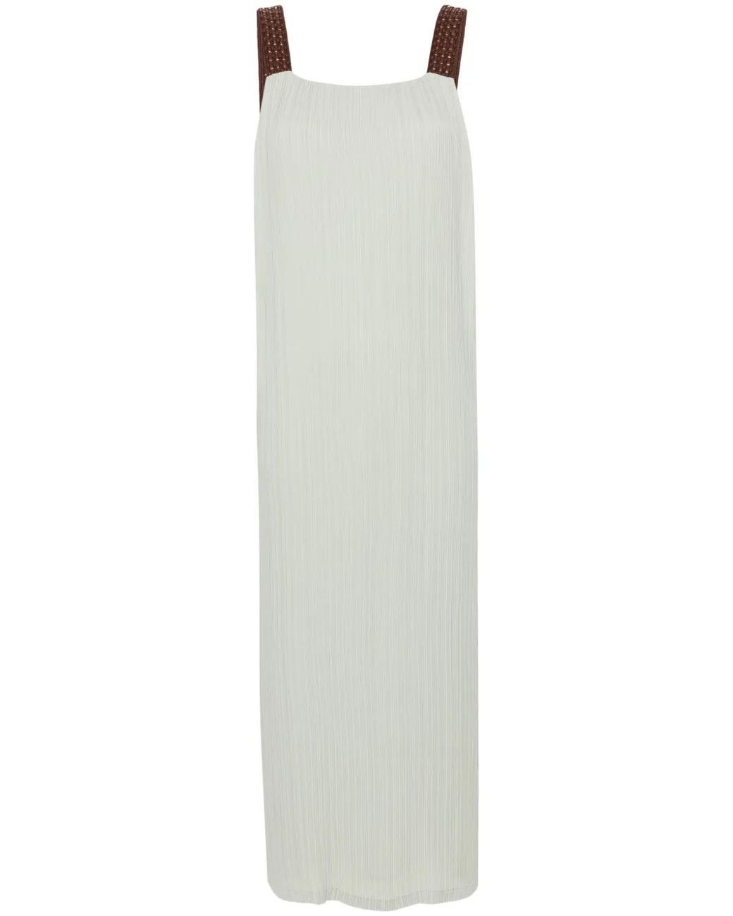 Alysi White Interwoven-Straps Plissé Midi Dress