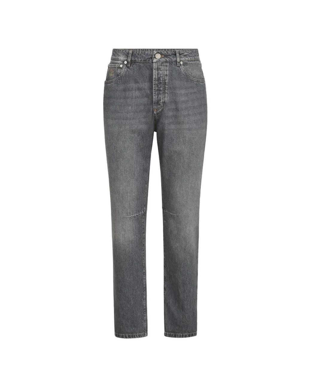 Brunello Cucinelli Gray Greyscale Denim Leisure-Fit Five-Pocket Trousers for men