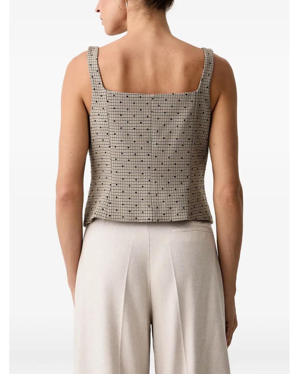 DKNY Natural Check-Pattern Button-Front Top