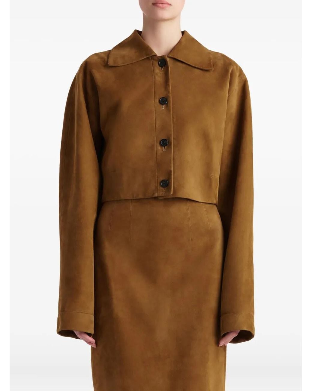 Khaite Brown Sue Suede Cropped Jacket