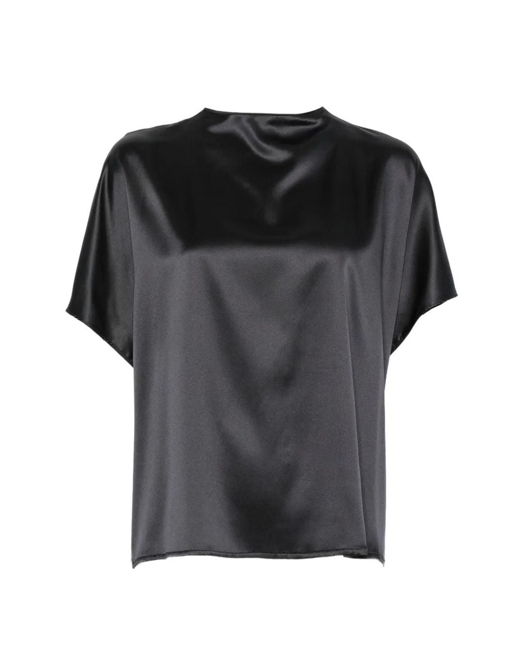 SOLOTRE Black Satin-Finish Short-Sleeve Top