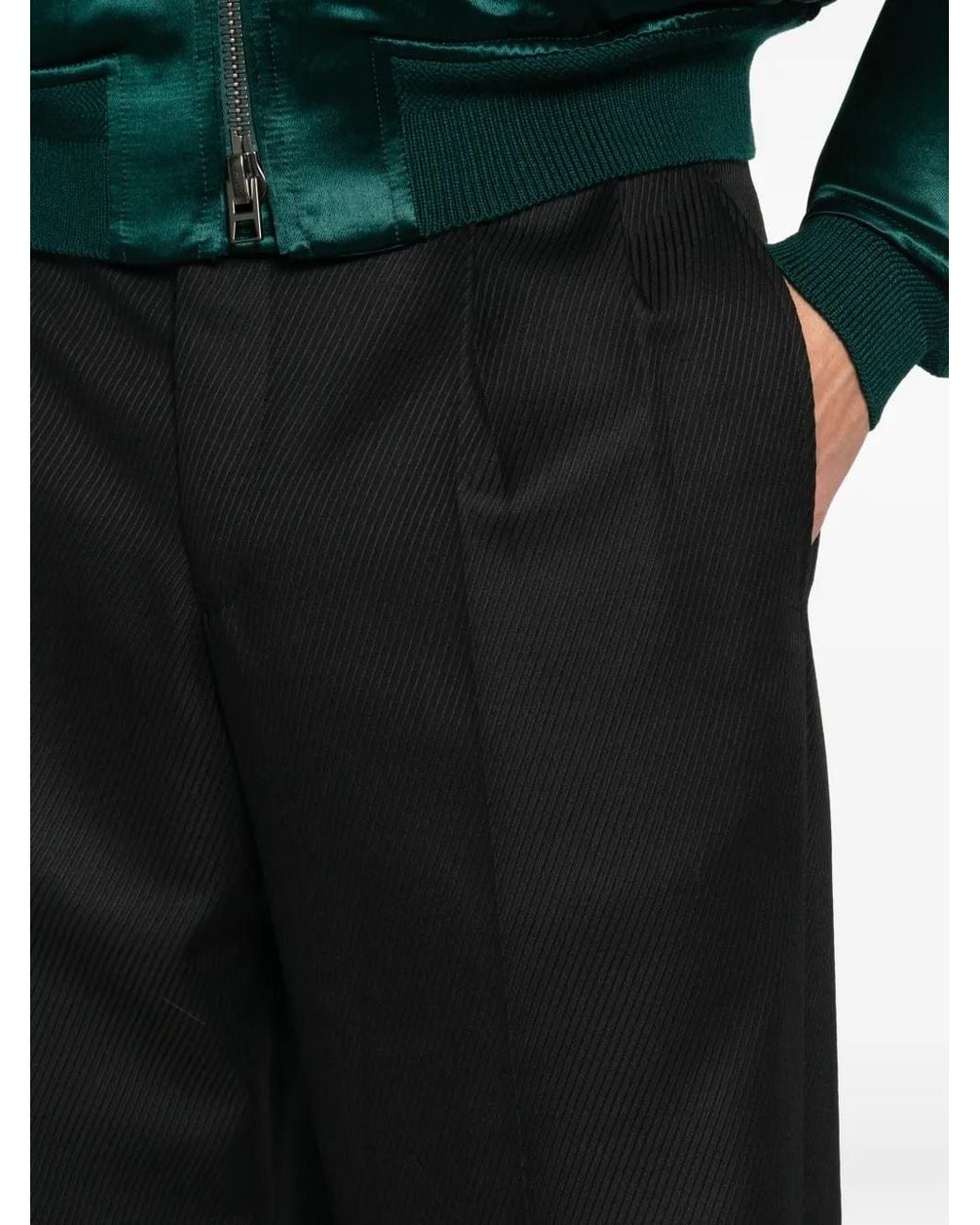 Emporio Armani Black Pleated Diagonal-Stripe Trousers for men