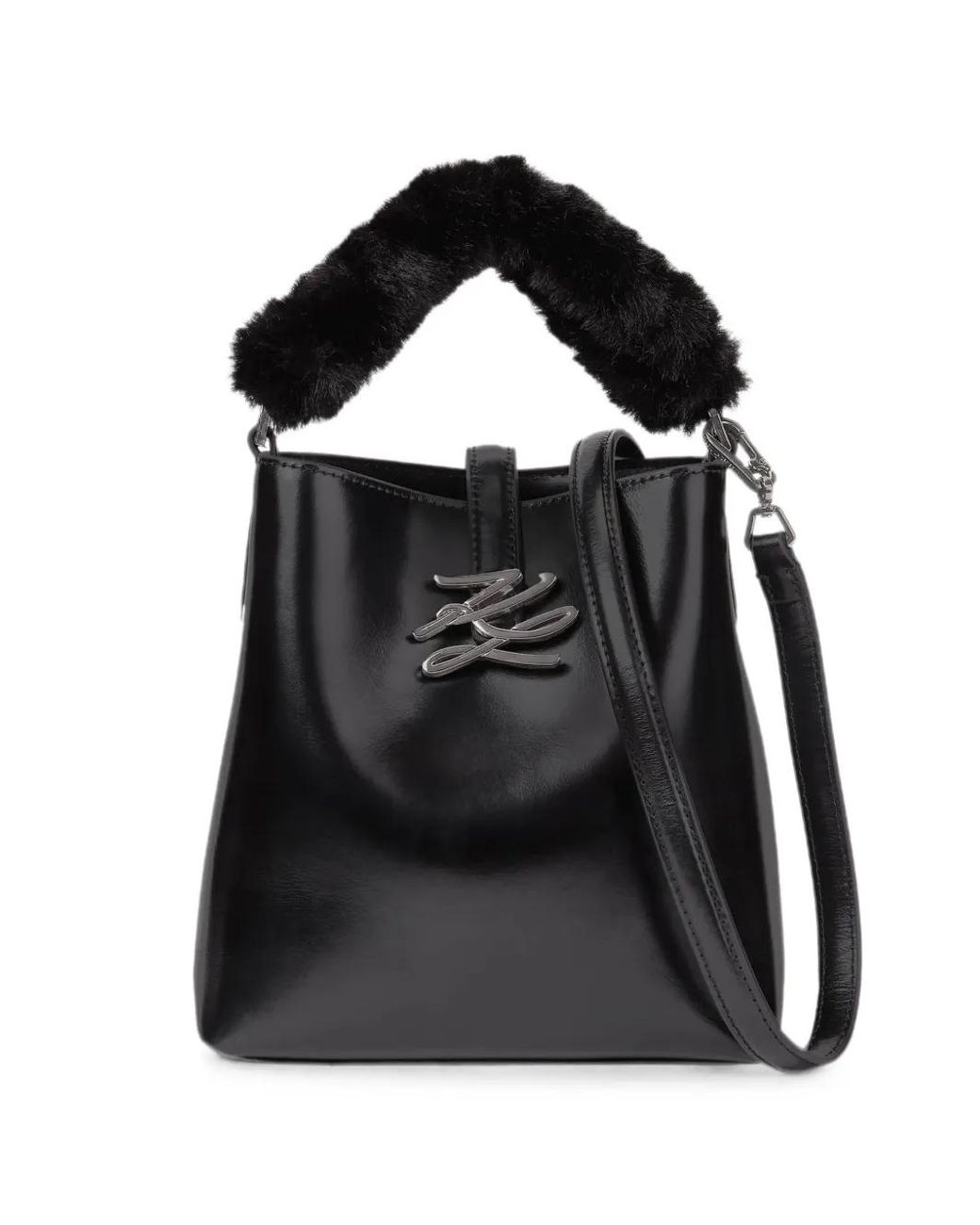 Karl Lagerfeld Black Small K/Autograph Leather Bucket Bag