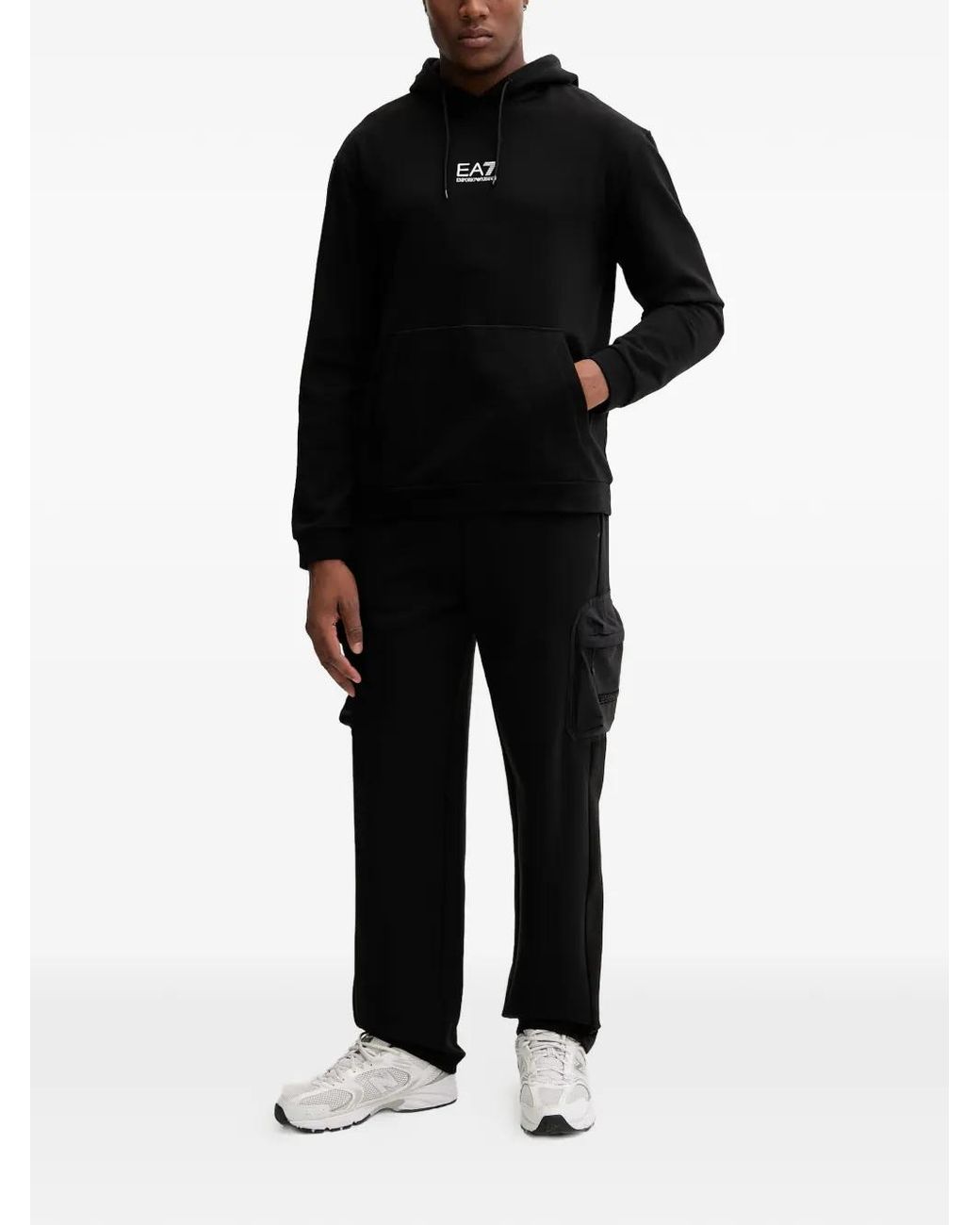 EA7 Black Graphic-Print Drawstring Hoodie for men