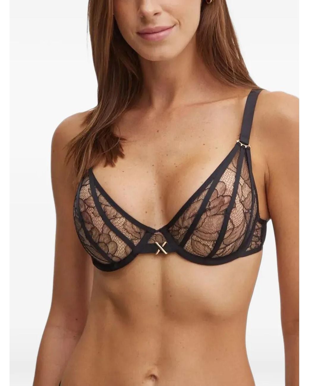 Chantelle Brown Lace-Trim Bra