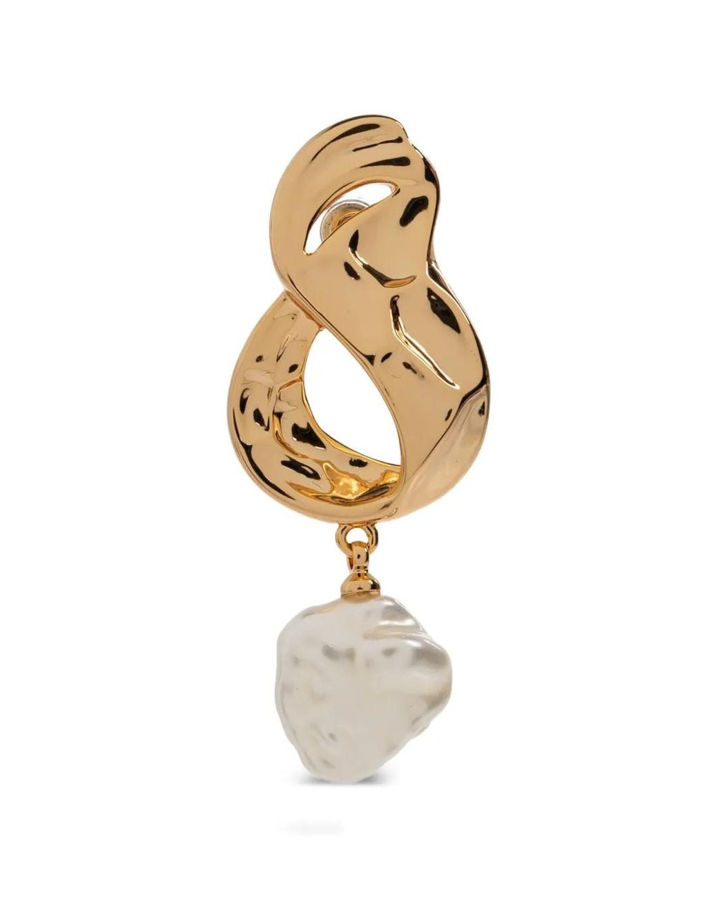 Self-Portrait Metallic Link Pearl Drop Earrings
