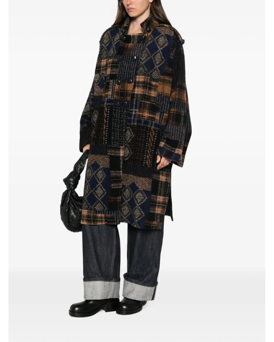 Bye Black Patchwork Check-Pattern Coat