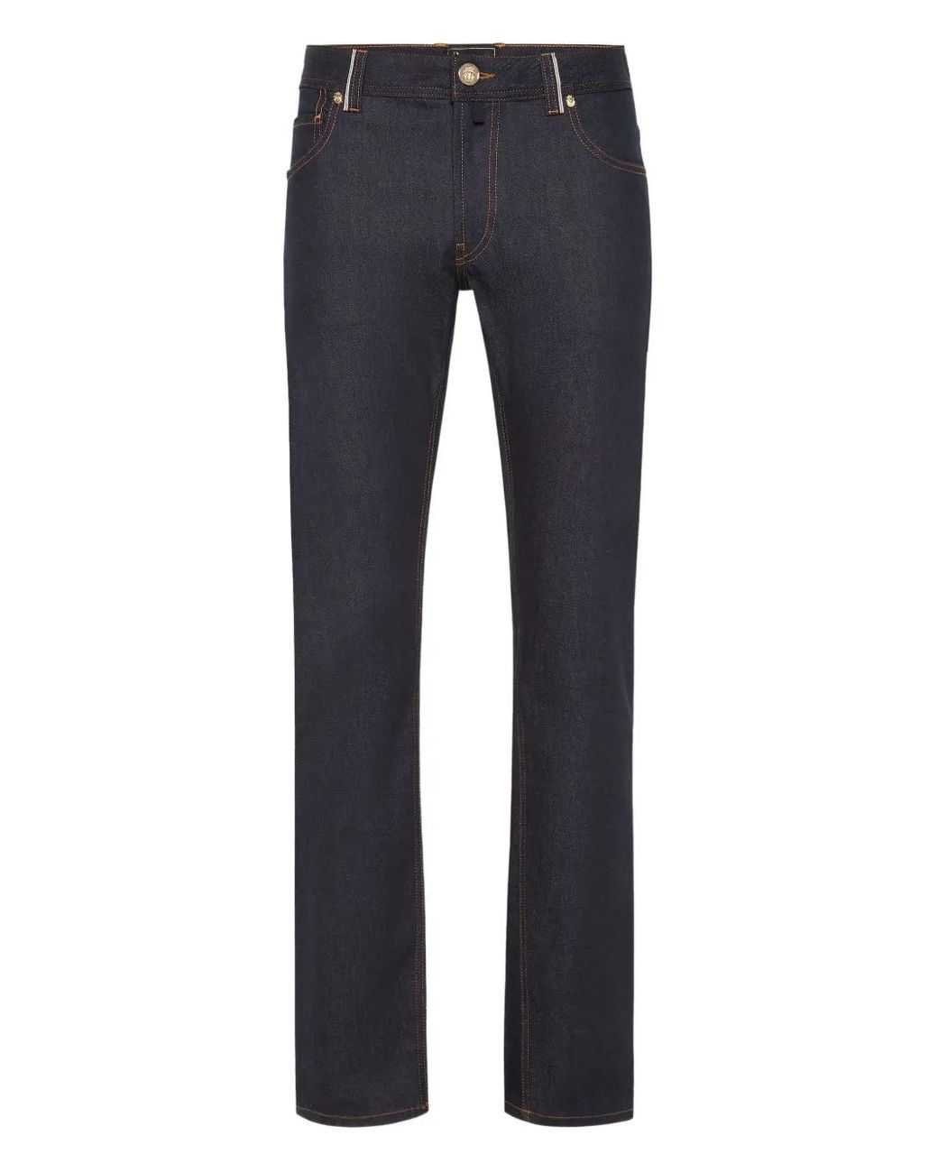 Billionaire Blue Logo-Patch Straight-Leg Jeans for men