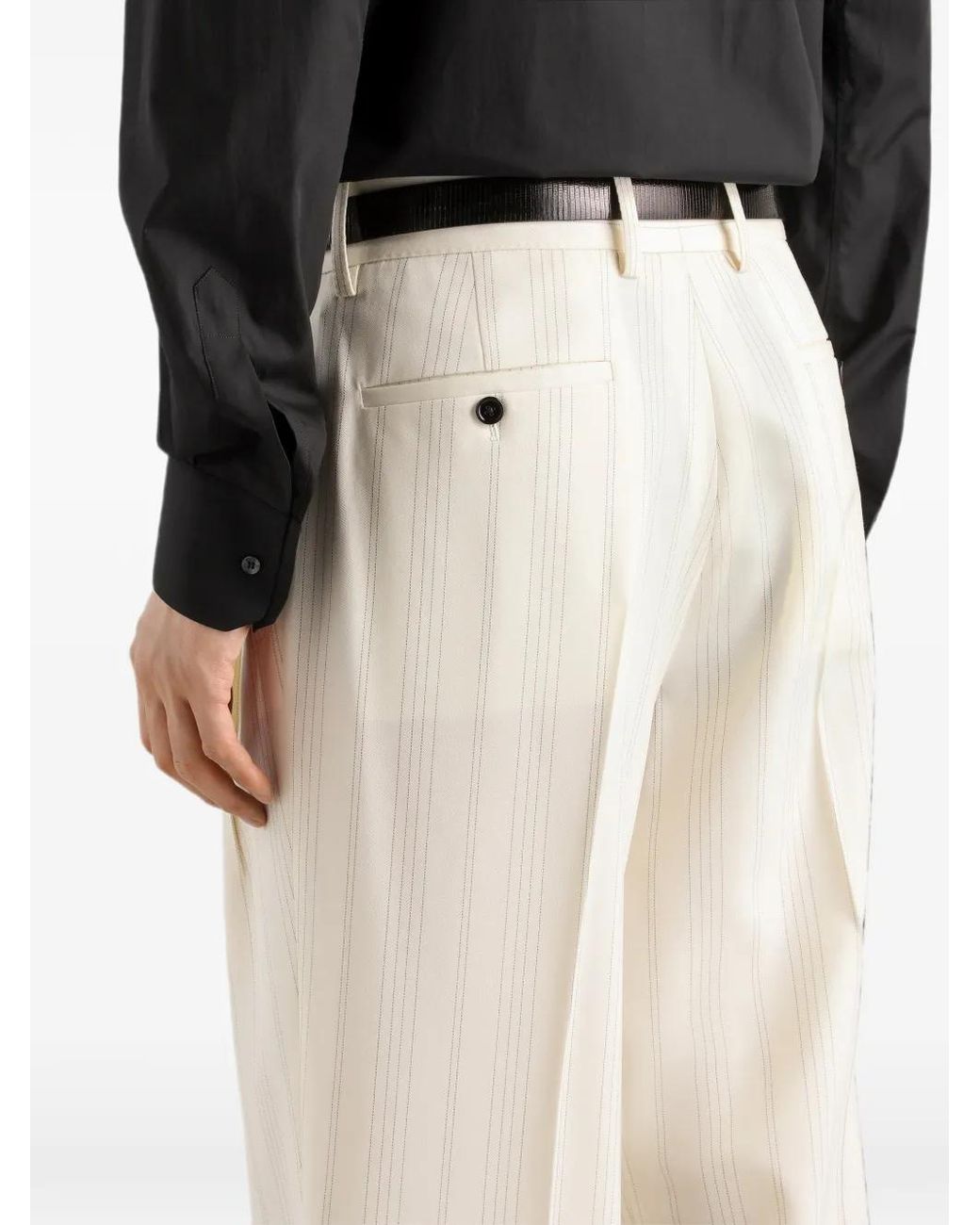 Dolce & Gabbana White Pinstripe Wool Trousers for men
