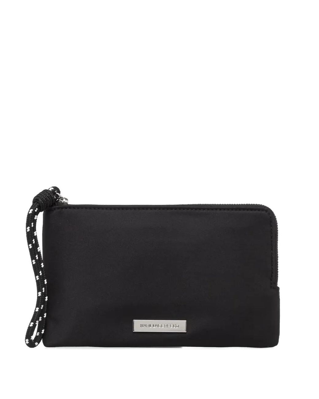 Karl Lagerfeld Black Logo-Plaque Rope-Trim Clutch Bag