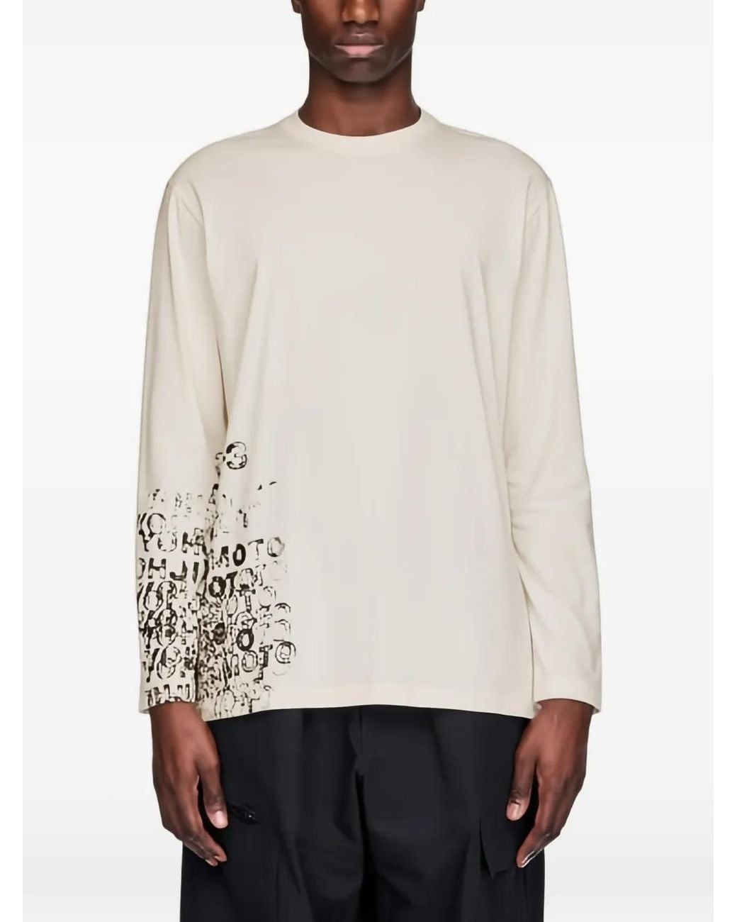 Y-3 White T-Shirt Imprimé À Manches Longues