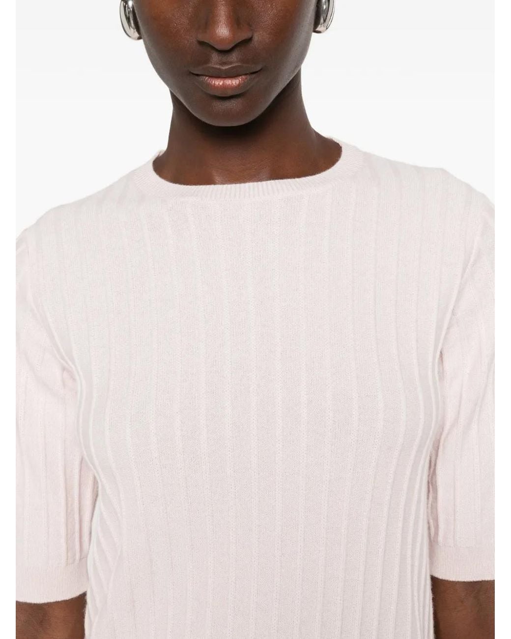 Fabiana Filippi Pink Ribbed-Knit Short-Sleeve Sweater