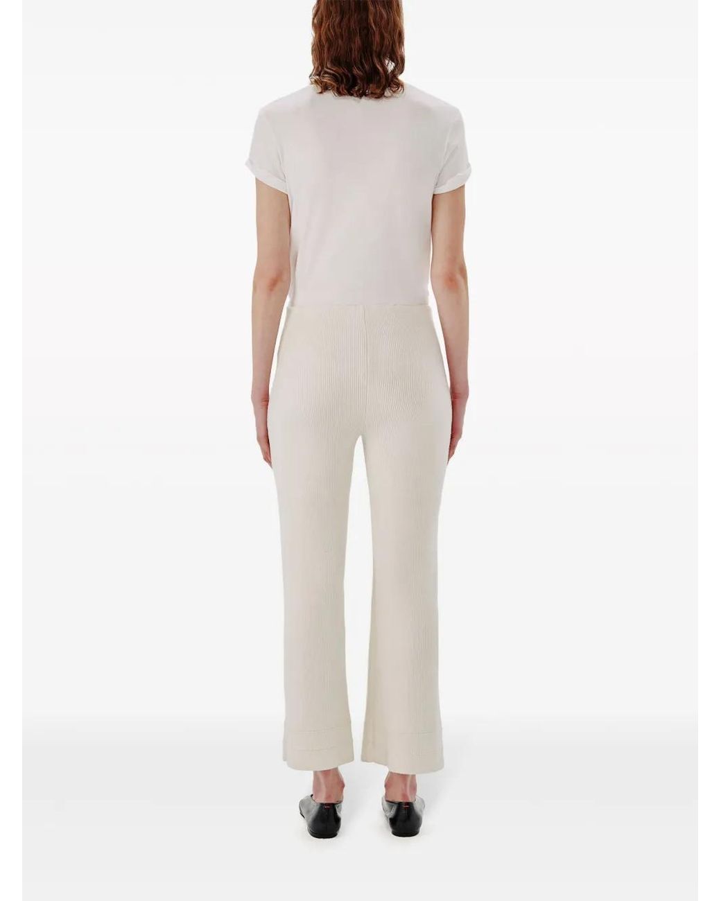 Another Tomorrow Natural Ribbed-Knit Cropped Trousers