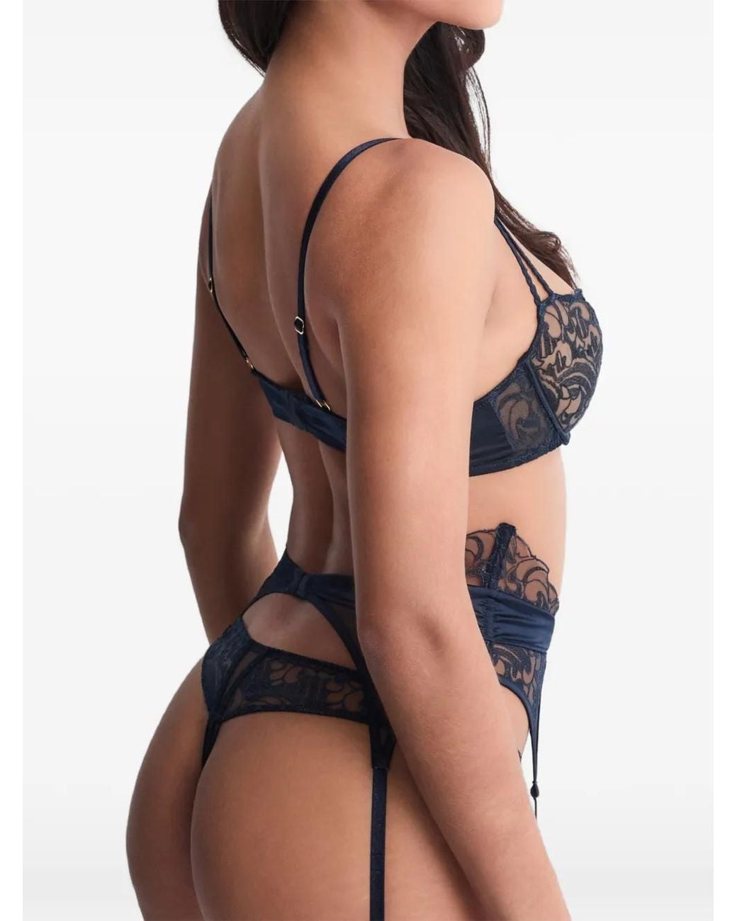 Aubade Blue Satin Memories Embroidered Suspender Belt