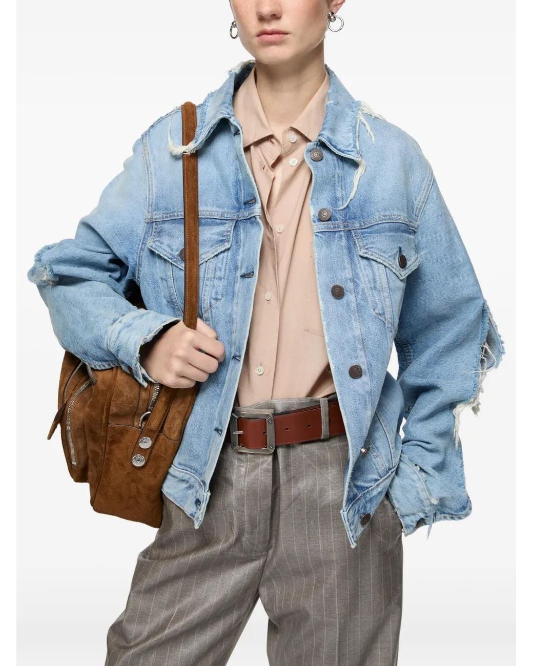 Acne Blue Veste En Jean À Effet Usé