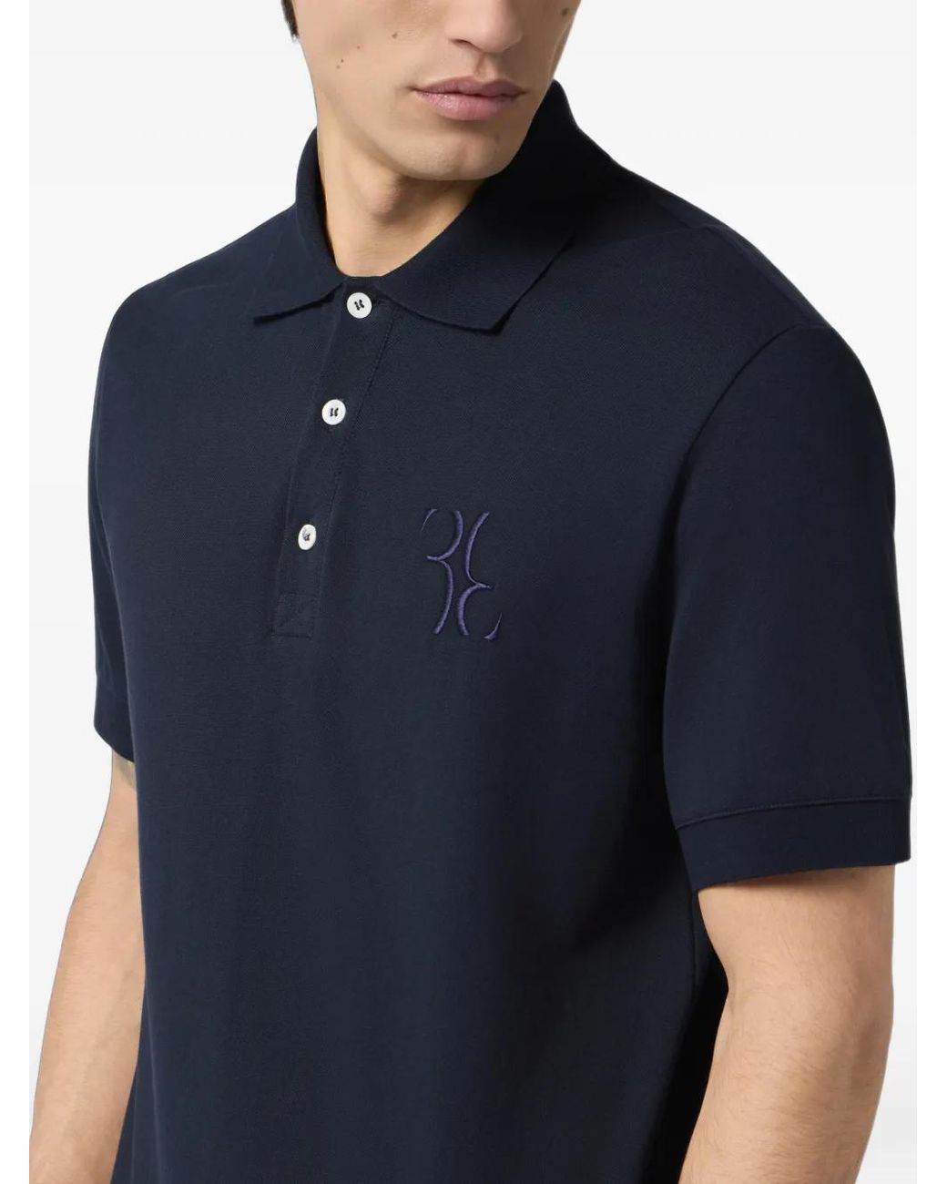 Billionaire Blue Baroque Embroidered Polo Shirt for men