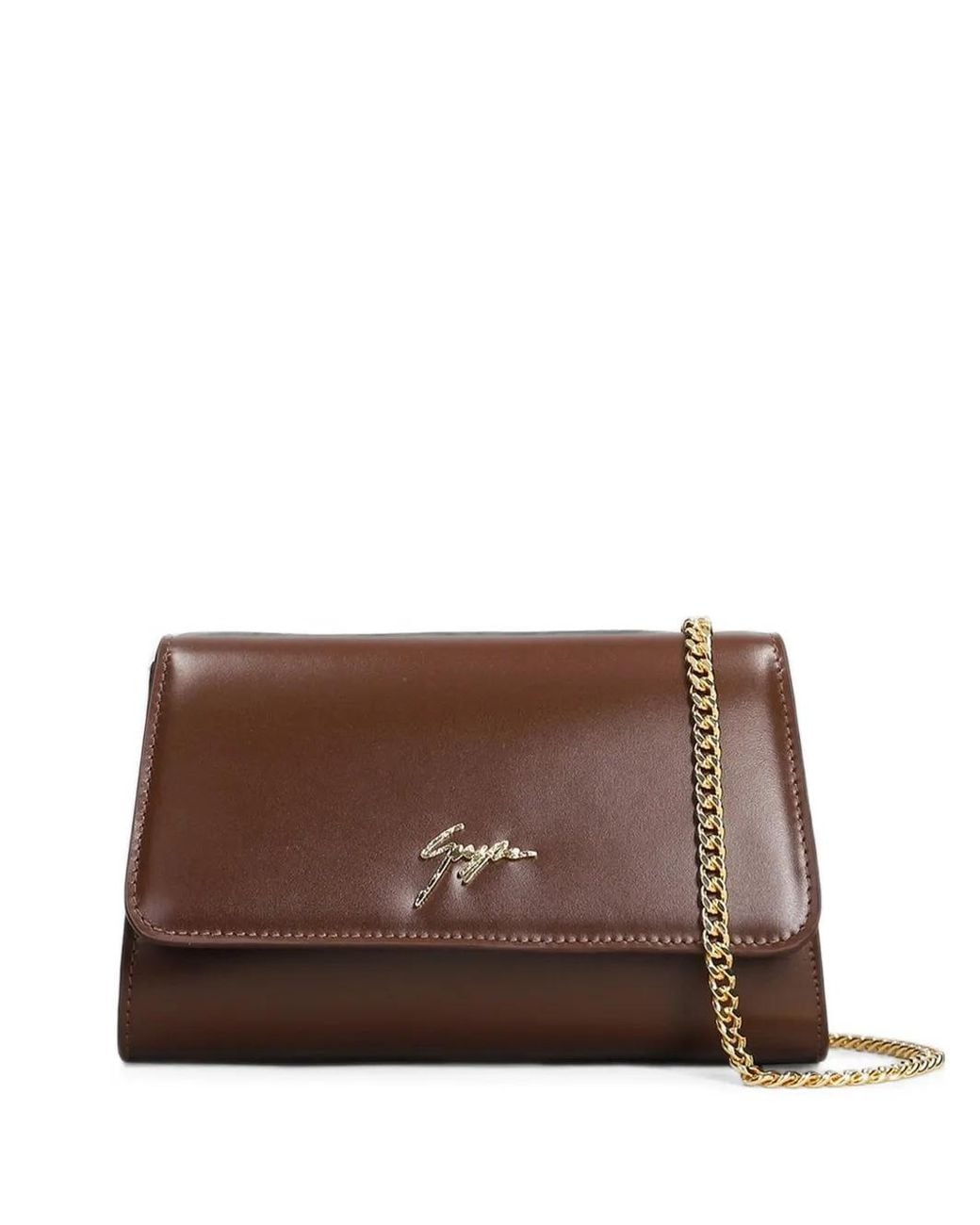 Giuseppe Zanotti Brown Logo-Plaque Chain-Strap Leather Clutch Bag
