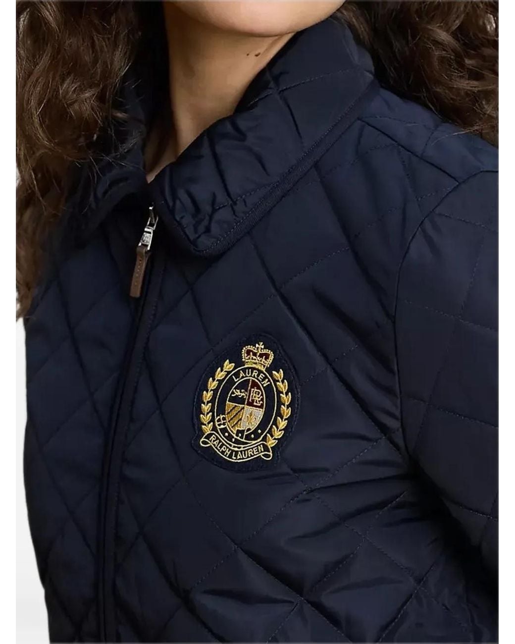 Ralph Lauren Blue Quilted Crest-Patch Jacket