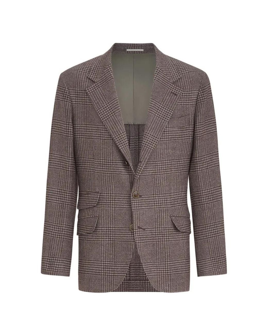 Brunello Cucinelli Brown Comfort Wool And Cashmere Prince Of Wales Flannel Deconstructed Cavallo Blazer for men