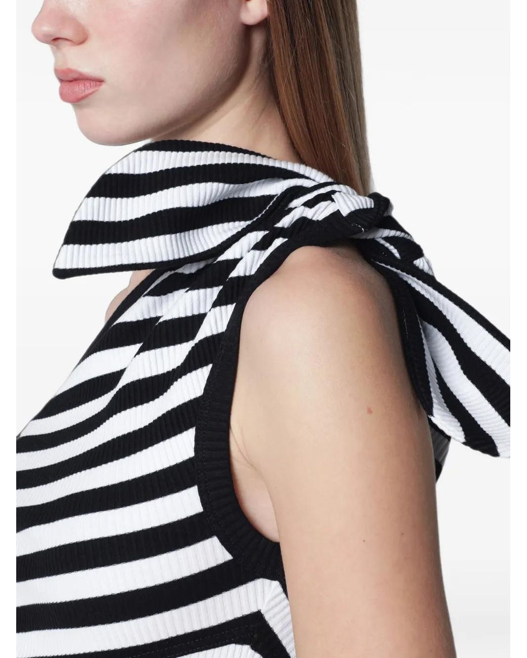 Patou White One-Shoulder Striped Fitted Mini Dress