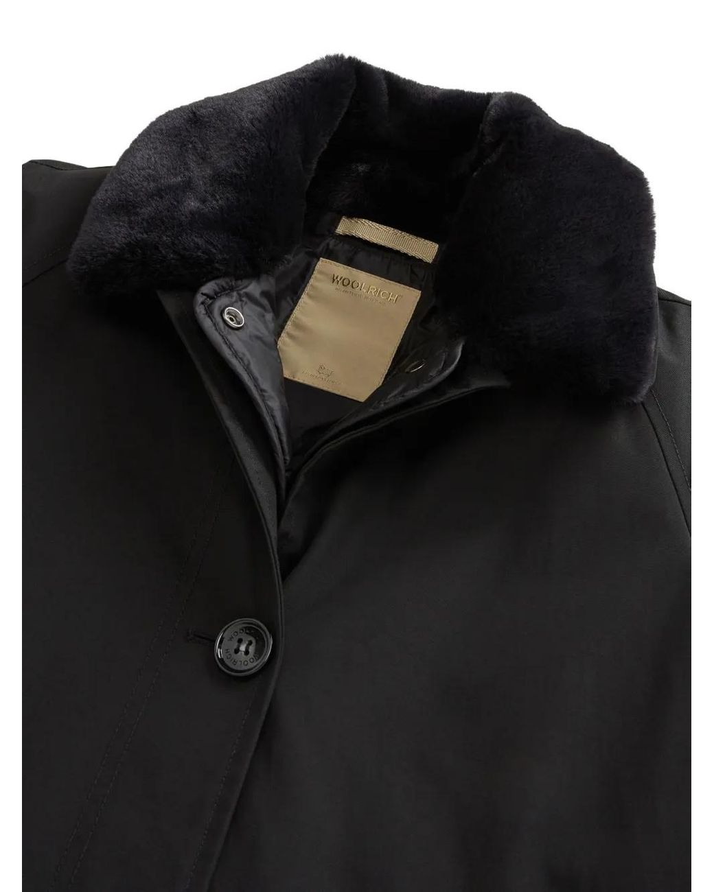 Woolrich Black Faux-Fur Collar Button-Fastening Coat