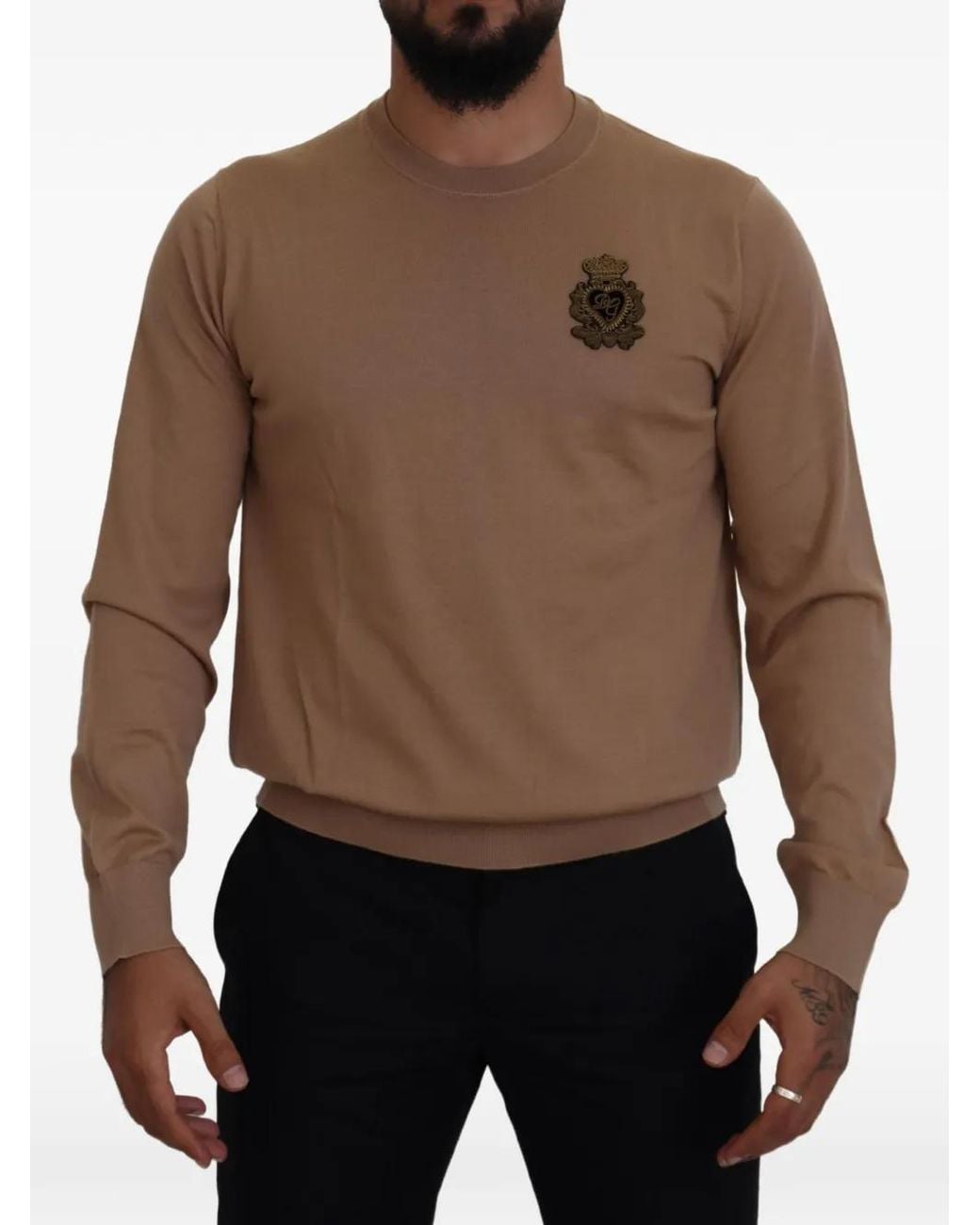 Dolce & Gabbana Brown Embroidered Logo-Patch Sweater for men