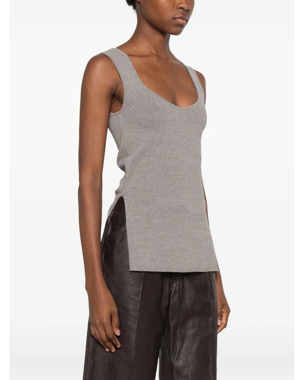 Rohe Gray Ribbed Side-Slit Top