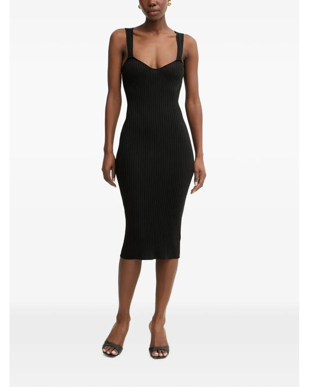 Fracomina Black Ribbed-Knit Sleeveless Midi Dress