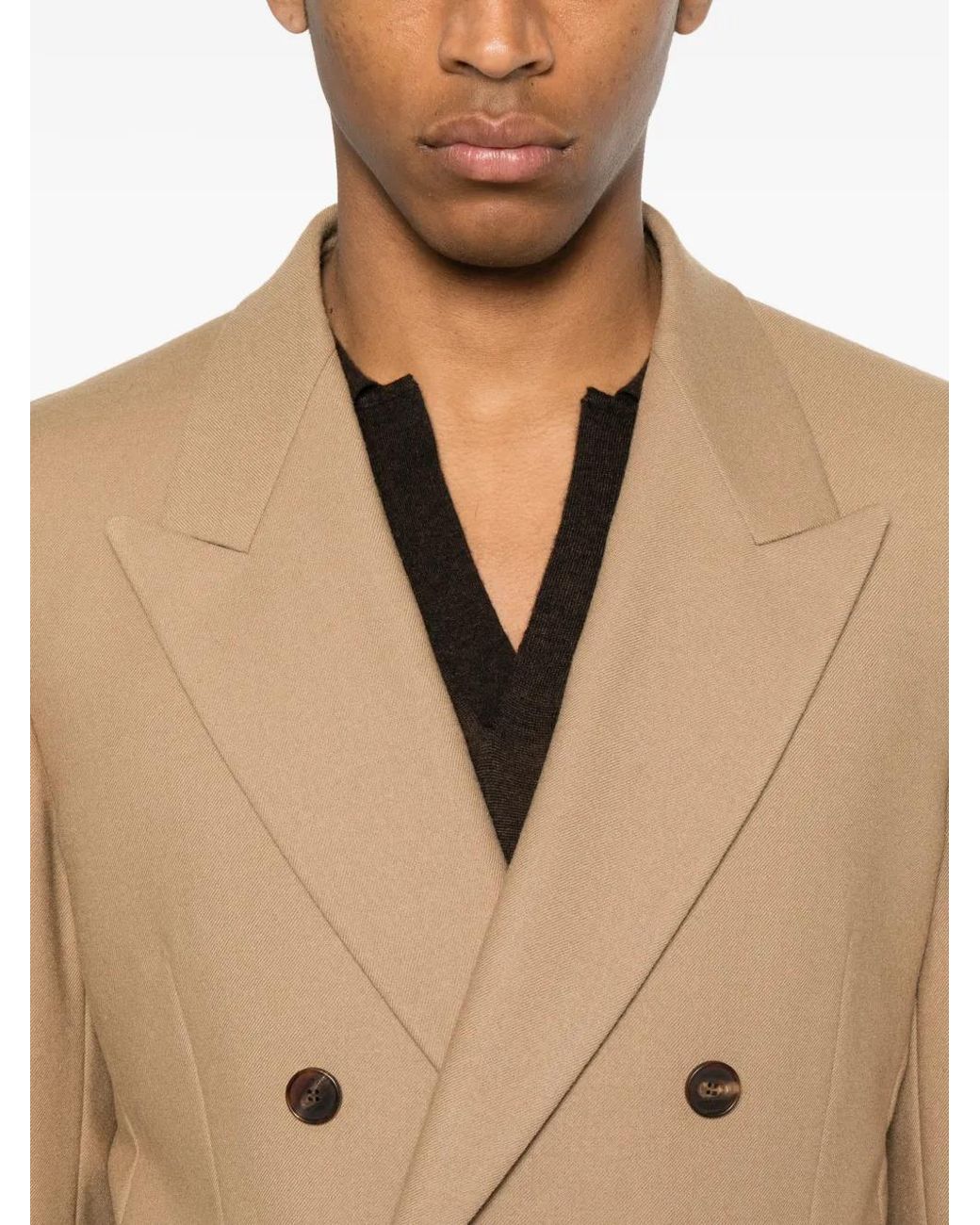 Sandro Natural Double-Breasted Virgin-Wool Blazer for men