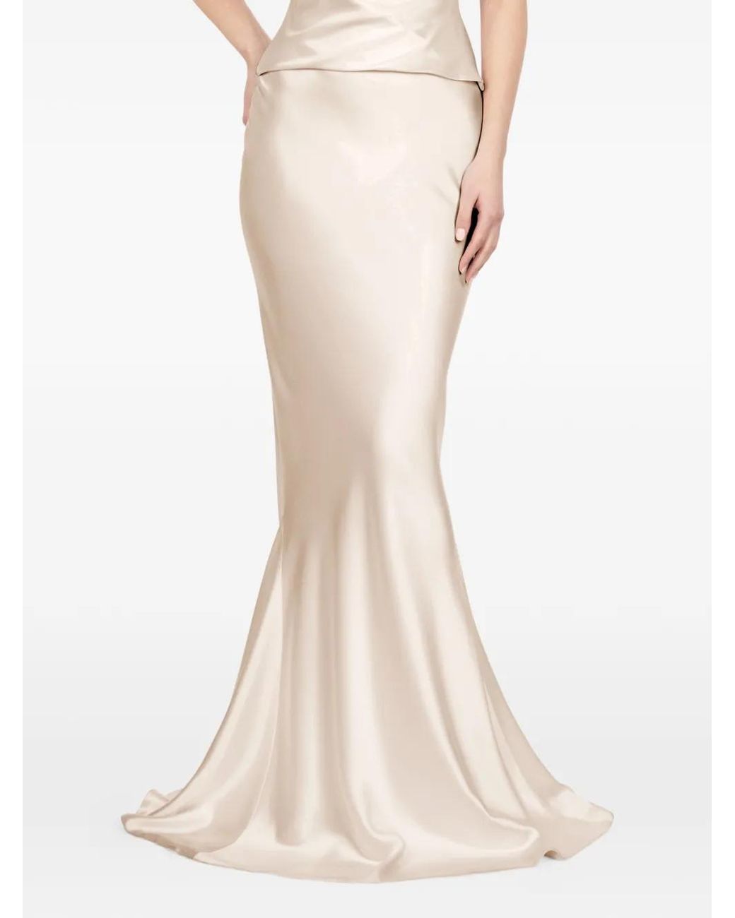 ALEXIA & ANTONIA White Bias-Cut Flared-Hem Maxi Skirt