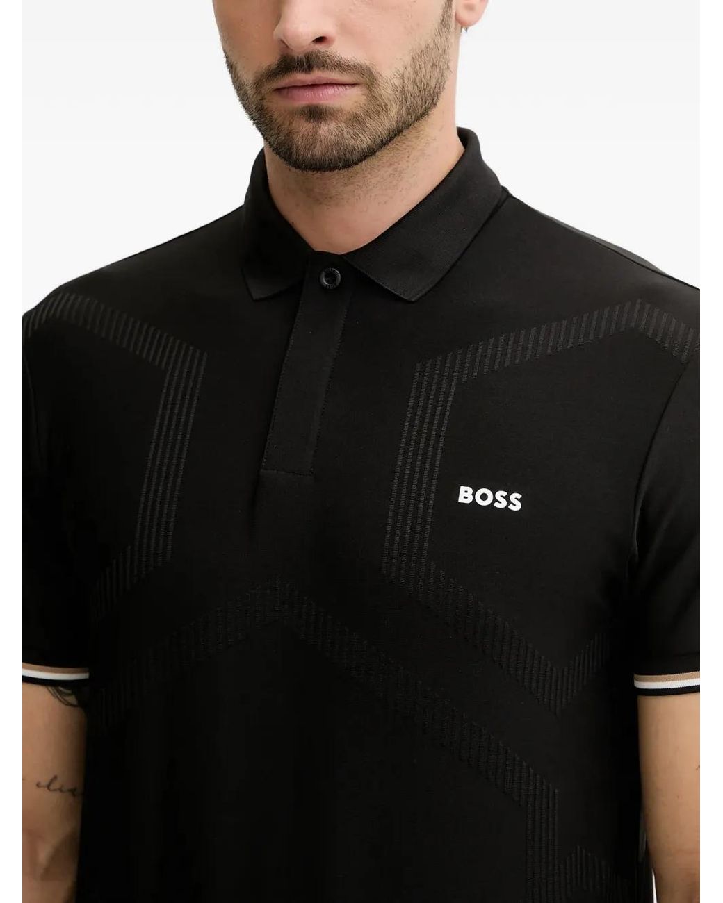 Boss Black Stripe-Detail Polo Shirt for men