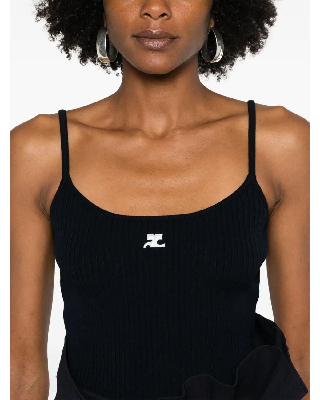Courreges Black Geripptes Tanktop
