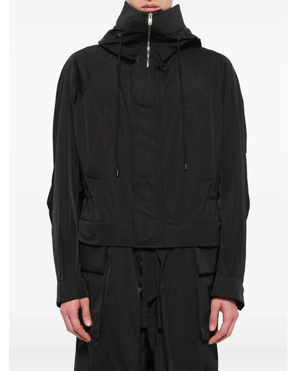 Juun.J Black Hooded Panelled Coat for men