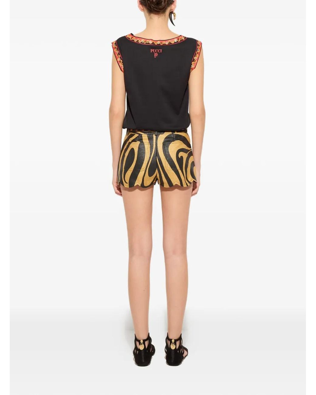 Emilio Pucci Black Cotton T-Shirt With Printed Detail