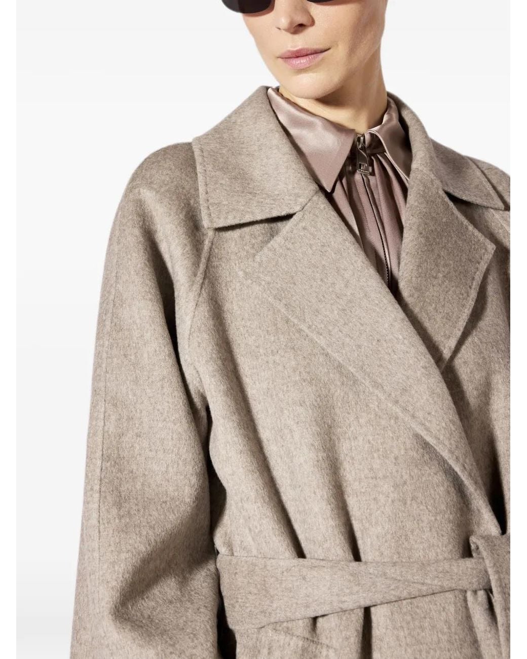 Liviana Conti Natural Belted Notch-Lapel Coat