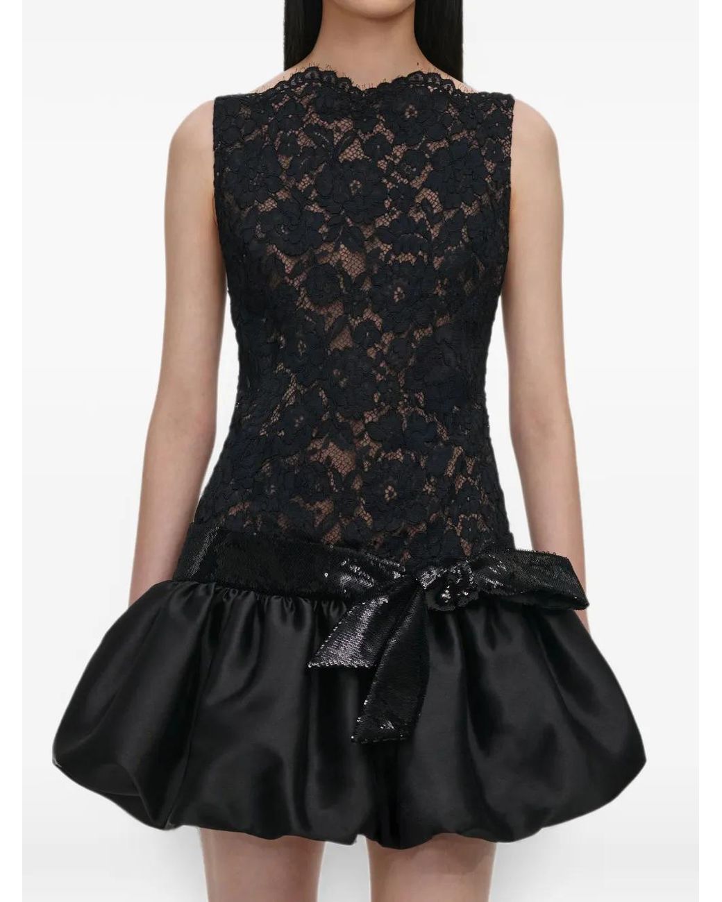 Self-Portrait Black Lace Bubble Hem Mini Dress