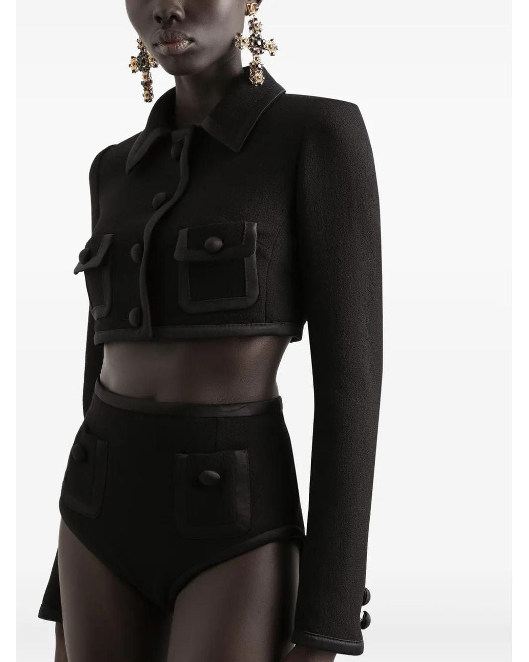 Dolce & Gabbana Black Button-Up Cropped Jacket