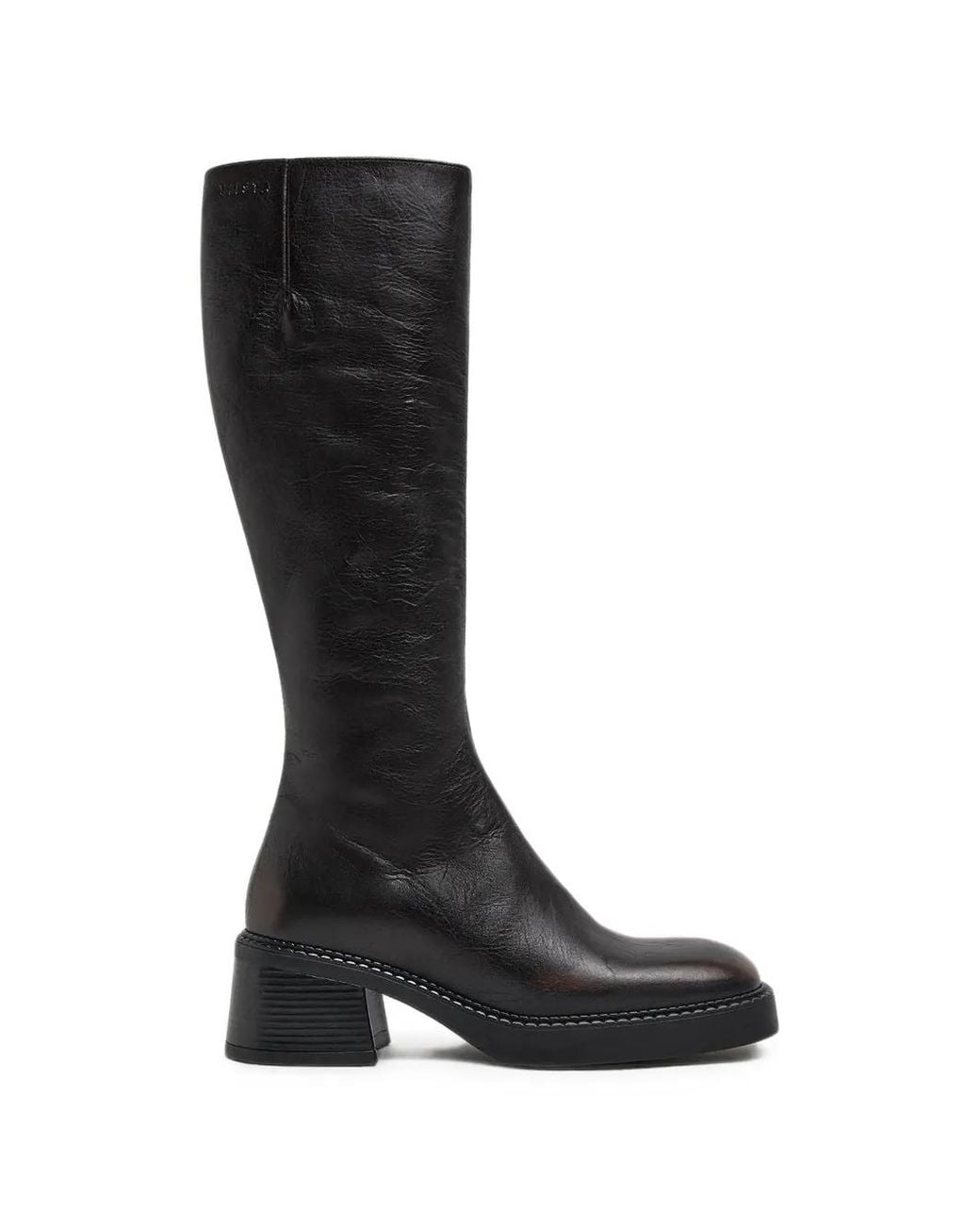 Miista Black Yumi Square-Toe Leather Knee-High Boots