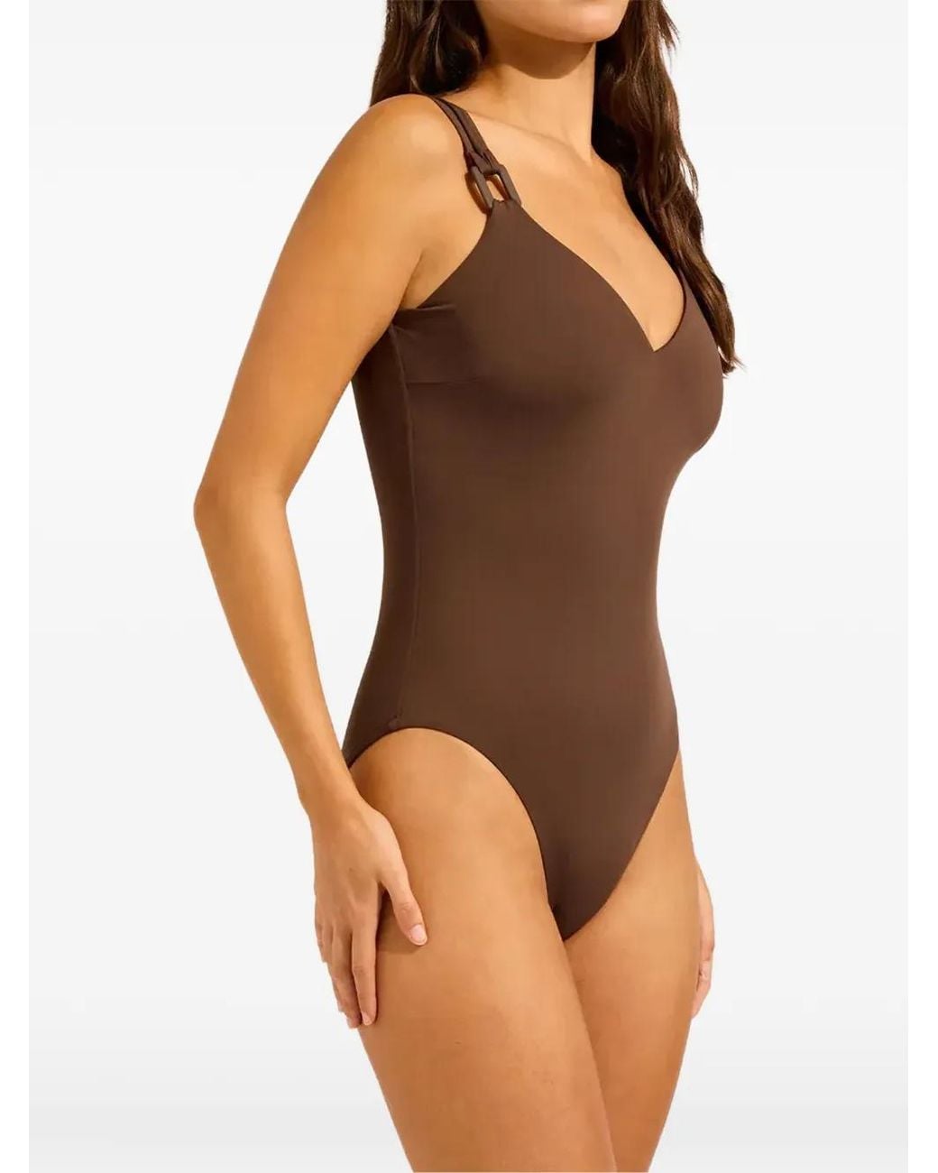 Seafolly Brown Buckle-Detail Swimsuit