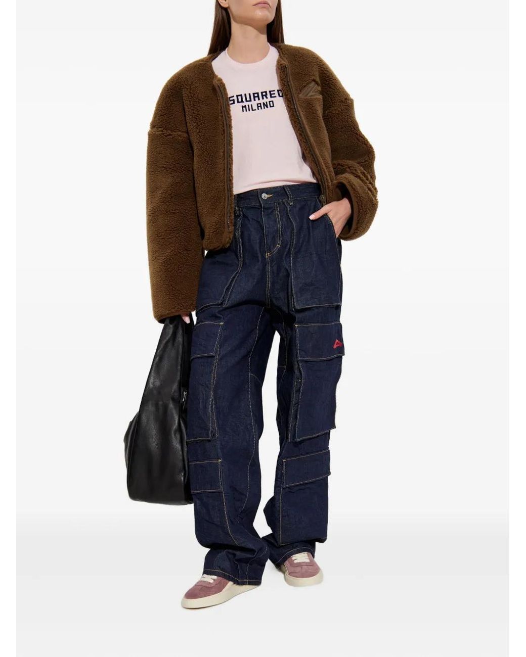 DSquared² Brown Logo-Embroidered Fleece Jacket