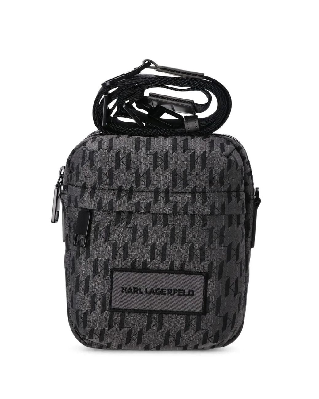 Karl Lagerfeld Black Monogram Ripstop Messenger Bag for men