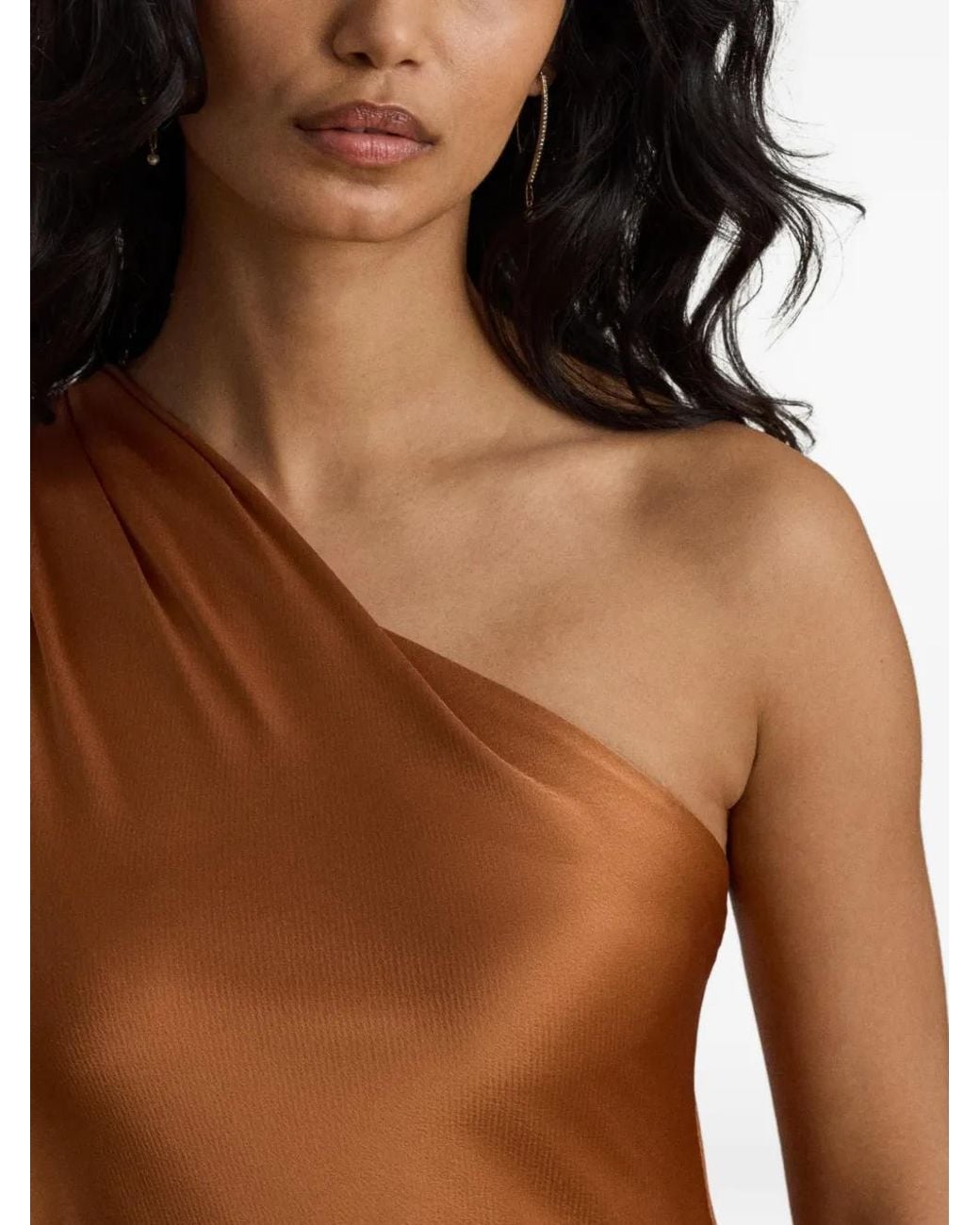 Ralph Lauren Brown One-Shoulder Satin-Finish Maxi Dress