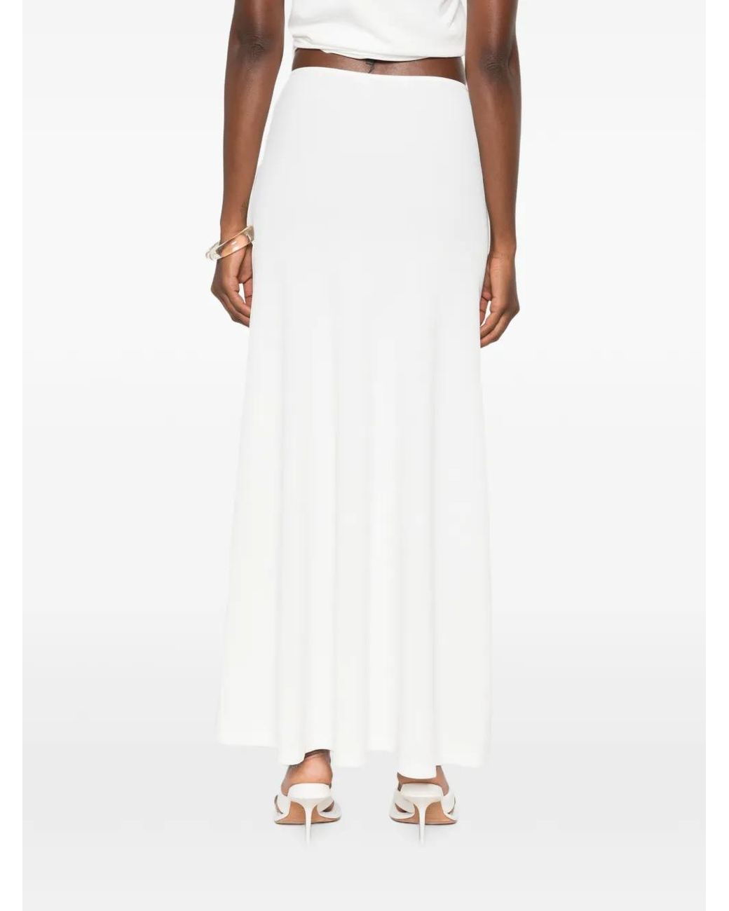 Christopher Esber White Droplet Crystal-Embellished Ruched Maxi Skirt