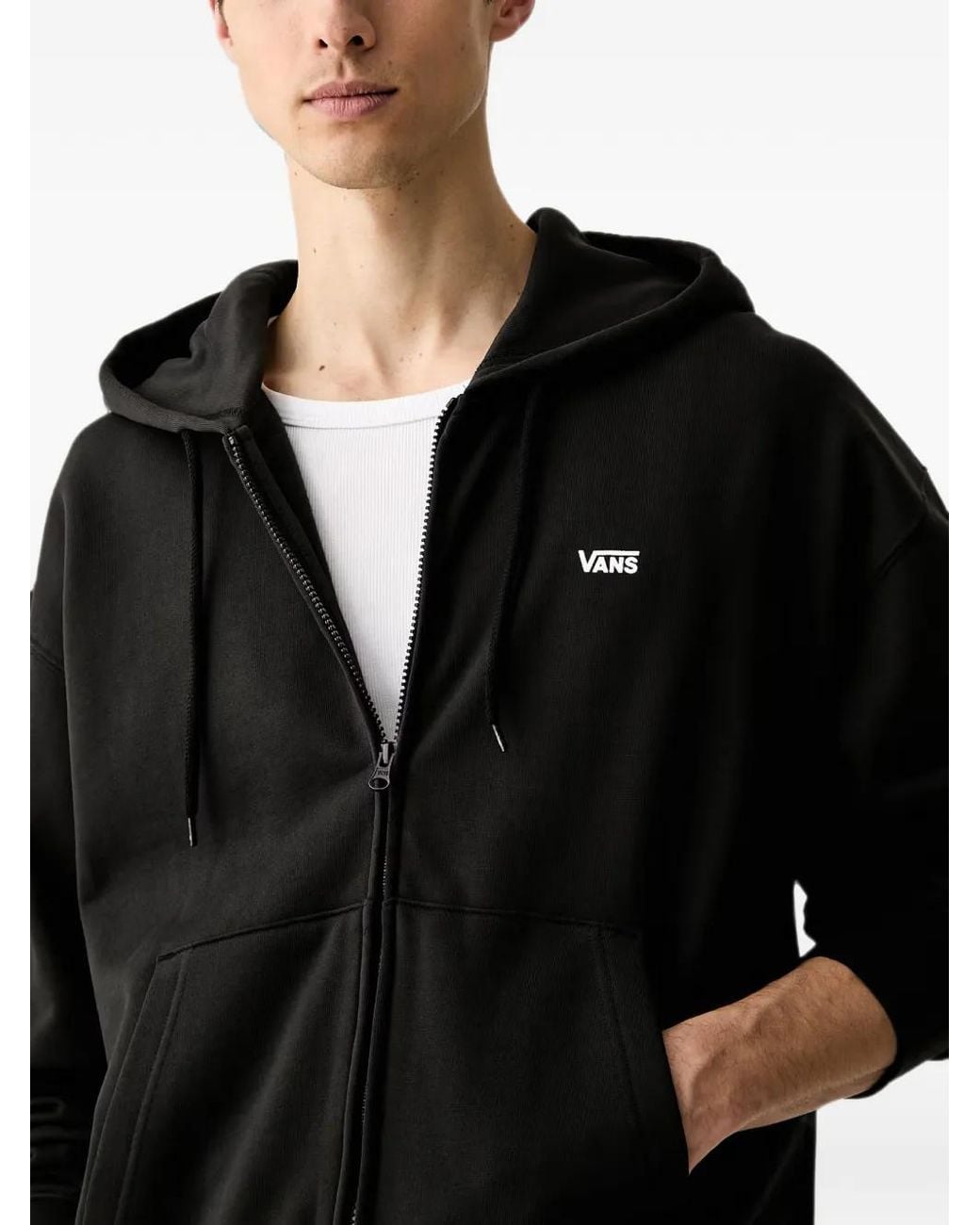 Vans Black Logo-Print Zip-Up Hoodie for men