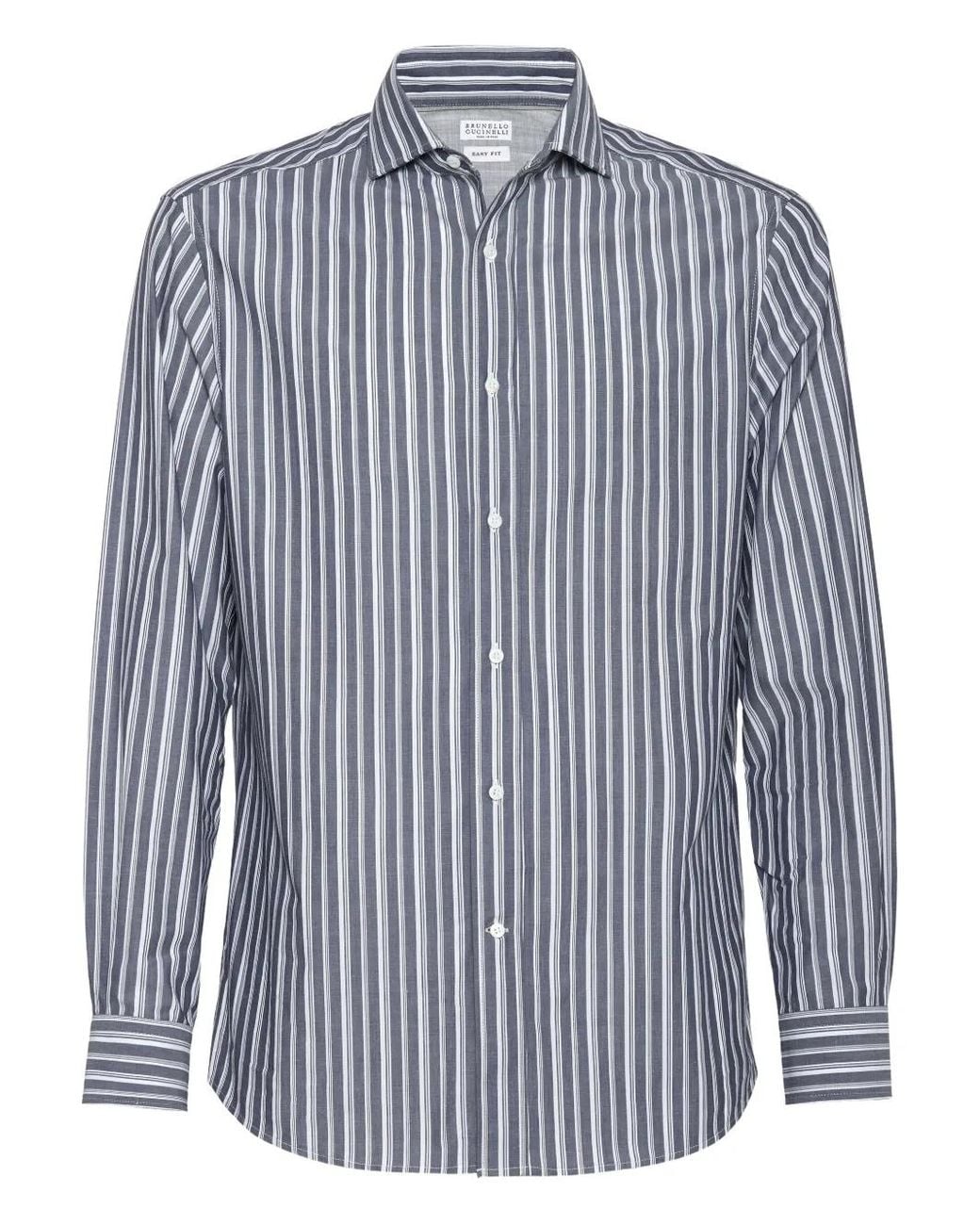 Brunello Cucinelli Blue Striped Shirt for men