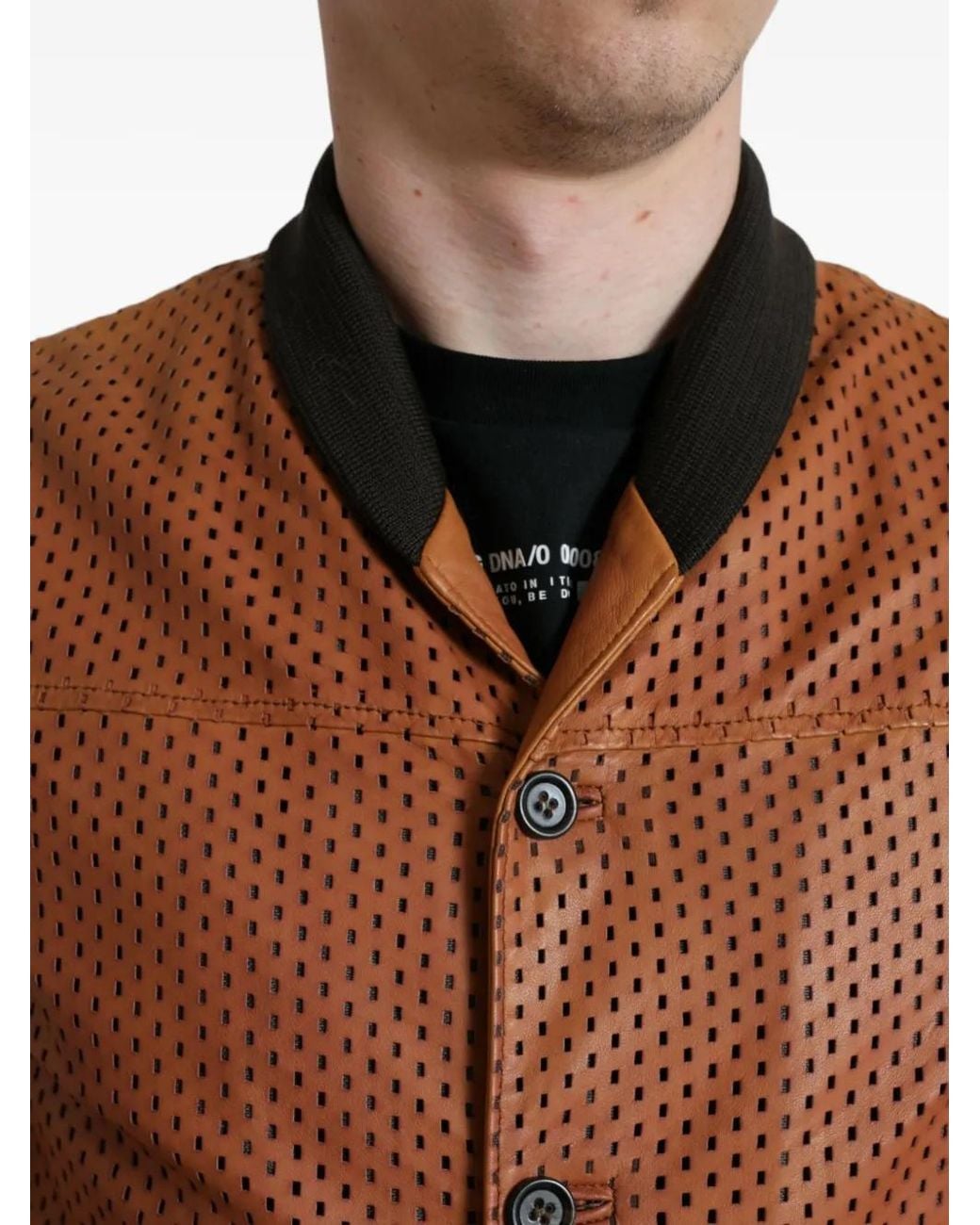 Dolce & Gabbana Black Perforated Leather Jacket for men