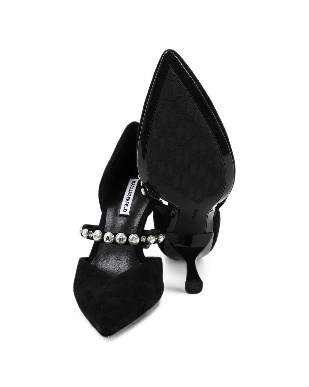 Karl Lagerfeld Black Pearl-Embellished Pointed-Toe Pumps
